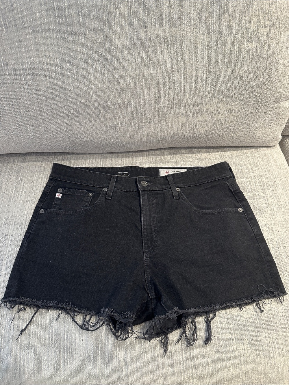 AG Adriano Goldschmied Black Frayed Hem Jean Shorts